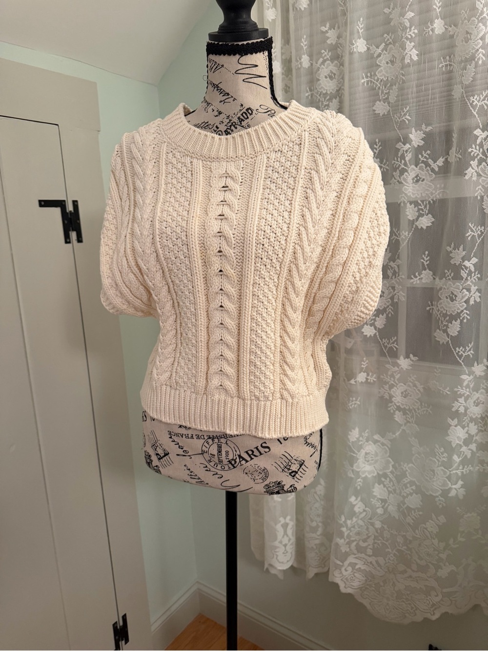 ba&sh Cream Cable-Knit Crew Sweater Vest